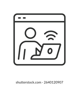 Work online, icon in line design. Work online, remote job, work, freelance, telecommute, digital job, online income on white background vector. Work online, editable stroke icon