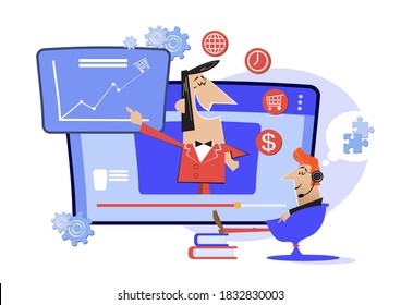 Work online, internet classes, education online. Webinar, digital classroom online teaching metaphor