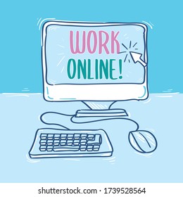 Work online message on computer display