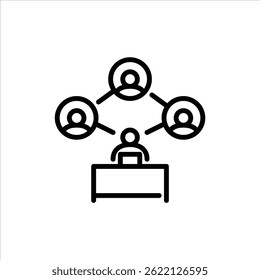 work online outline icon. figure connecting people line art illustration.