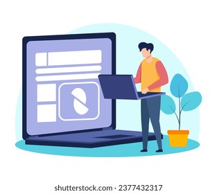 work online using a laptop, work from anywhere, personal work desk for businessmen