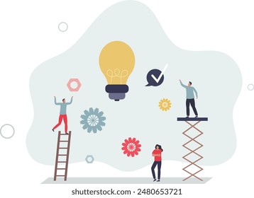 Work operations and teamwork productivity with control.Business project workflow as gear cogwheel mechanism.flat illustration.