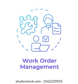 Work order management blue gradient concept icon. Core feature of FMS system. Field service management. Round shape line illustration. Abstract idea. Graphic design. Easy to use in article