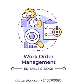 Work order management multi color concept icon. Production scheduling, prioritization. Round shape line illustration. Abstract idea. Graphic design. Easy to use in infographic, article