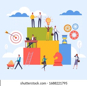 Work organisation teamwork concept. Vector flat graphic design cartoon illustration