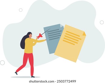 Work organization with written task reports for effective project plan .flat design with people.
