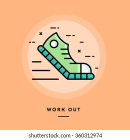 Work out, flat design thin line banner, usage for e-mail newsletters, web banners, headers, blog posts, print and more