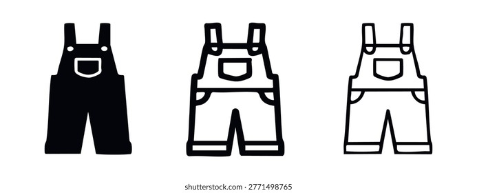 Work Overalls and Dungarees Icons Set - Bib and Brace Apparel Silhouettes and Outlines, Vector Graphic