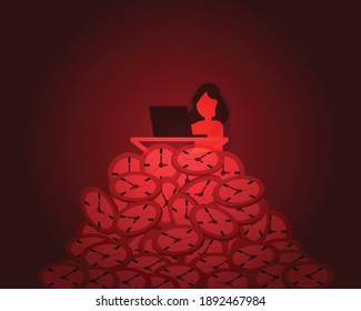 work overtime but still have a lot of work load that make you burnout vector