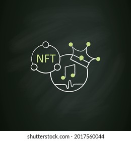 Icono de tiza de propiedad del trabajo. Música. Derechos de autor.Controlar la propiedad intelectual en un entorno creativo. Concepto de digitalización. Ilustración vectorial aislada en la pizarra