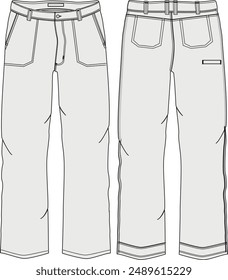 Work pants technical fashion illustration featuring a basic design