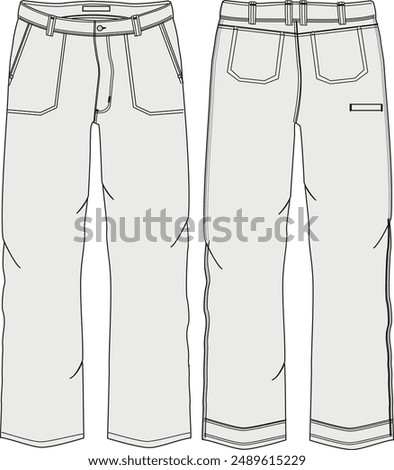 Work pants technical fashion illustration featuring a basic design