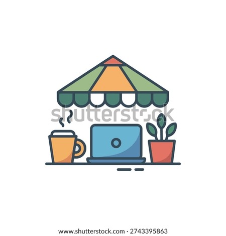 Work from park, remote office, freelance work, summer cafe