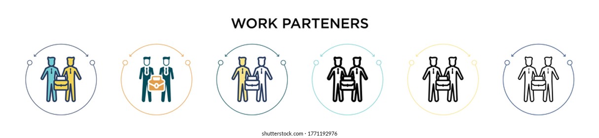 Work parteners icon in filled, thin line, outline and stroke style. Vector illustration of two colored and black work parteners vector icons designs can be used for mobile, ui, web