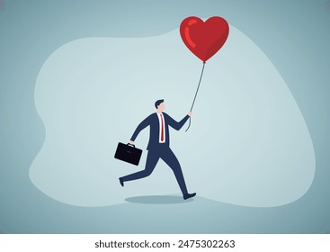 Work passion to motivate and inspire employee to achieve career success, love your job or happy and enjoy working dream job concept, happy businessman holding passionate heart shape walking to work.