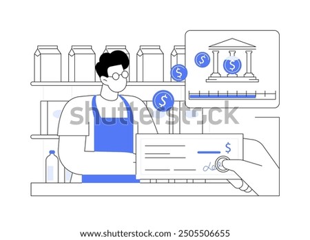 Work for paying debt isolated cartoon vector illustrations. School graduate works at the supermarket checkout to pay college debt, admission process, student financial problems vector cartoon.