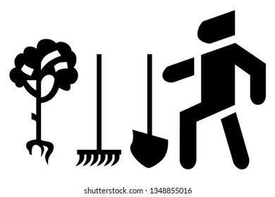 Work people in agriculture. Tools for plant and garden icon.