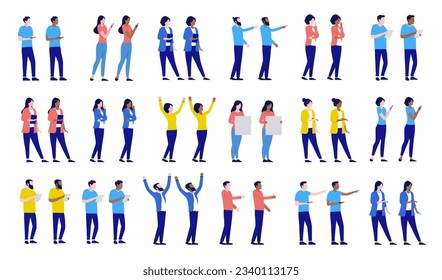 Work people collection - Vector illustrations of office businesspeople standing, working and cheering . Flat design with white background