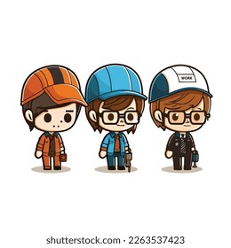 work people illustration set character chibi vector