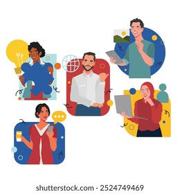 work people man woman problem solving business creative networking illustration