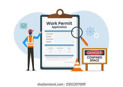 Work Permit Application Job Employment Concept with confined space safety sign 