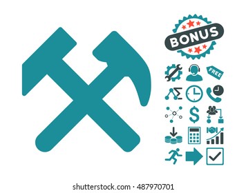 Work pictograph with bonus pictogram. Vector illustration style is flat iconic bicolor symbols, soft blue colors, white background.