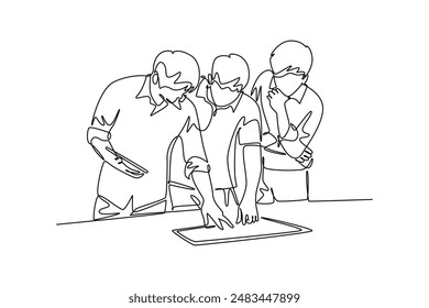 Work place concept. Single line draw design vector graphic illustration.