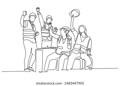 Work place concept. Single line draw design vector graphic illustration.
