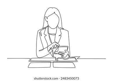 Work place concept. Single line draw design vector graphic illustration.