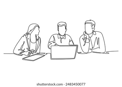 Work place concept. Single line draw design vector graphic illustration.