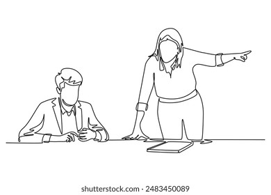 Work place concept. Single line draw design vector graphic illustration.