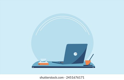 work place desk with laptop vector illustration.