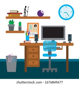 Work place in flat style, vector illustration