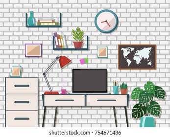 Work place for freelancer, programmer, designer. Vector illustration.