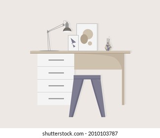 Work place home table on soft light background.