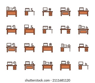 Work place icon set. Collection of high-quality color outline logo for web site design and mobile apps. Vector illustration on a white background.