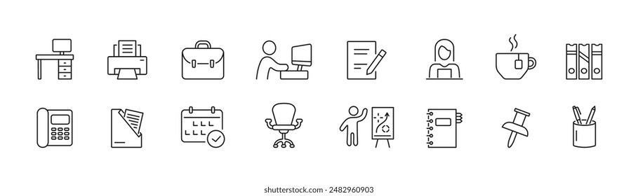 Work place icons. Set of workspace, office. Vector illustration.