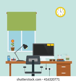 Work Place in the room with computer in the desk