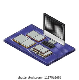 work place scene isometric icons
