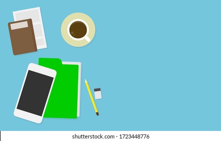 Work place. Work stations on top view.
Business man. Vector flat icon. concept. 