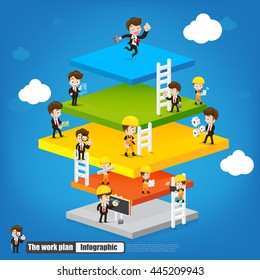 Work plan infographic with engineer businessman labor and mechanic vector illustration eps10