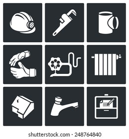 Work plumber at home Vector Icons Set
