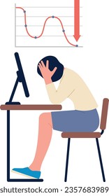 Work problem. Woman stressed at financial decline