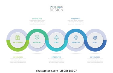 Work process business infographic design template with 5 step options for tasks and website design.