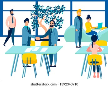 Work process in company office. Meeting on business talking. Flat style. Cartoon vector illustration