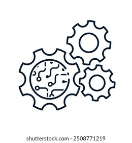 Work process, electronic equipment. Vector linear icon isolated on white background.