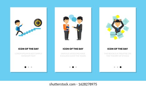Work process flat vector icon set. Employees, deadline, discussion isolated sign pack. Teamwork and communication concept. Vector illustration symbol elements for web design and apps.