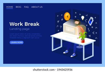 Work Process office room, landing page website, developer freelancer. Vector illustration 