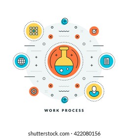Work process. Vector thin line business concept. Flat style illustration for website banner or promotional materials. Line icons and design elements