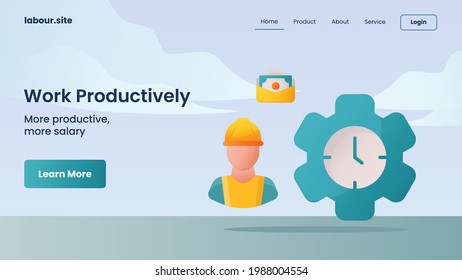 work productively campaign for web website home homepage landing page banner template with color cartoon flat style